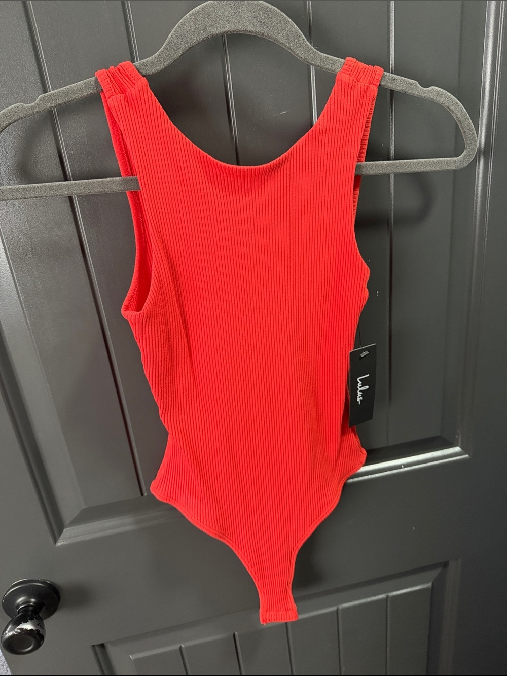 Lulu's Bright Red/orange Ribbed Tank Bodysuit